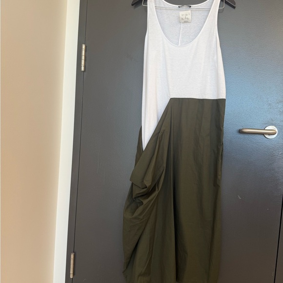 Zara NWT M combination poplin dress Asymmetrical Dark Green Skirt - Picture 6 of 14